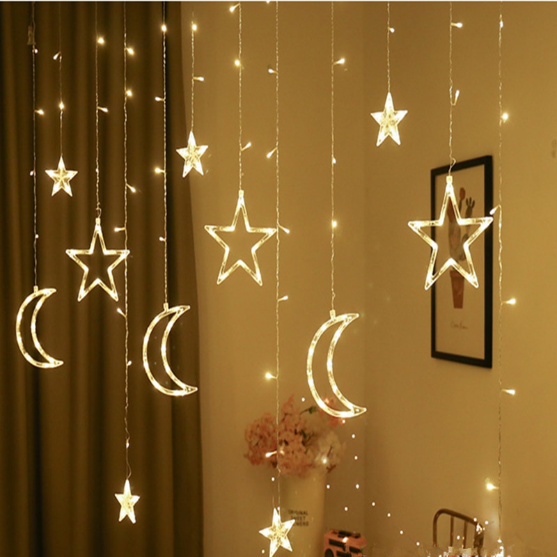 Vianočný LED svetelný záves – hviezdy/mesiace  tepla biela