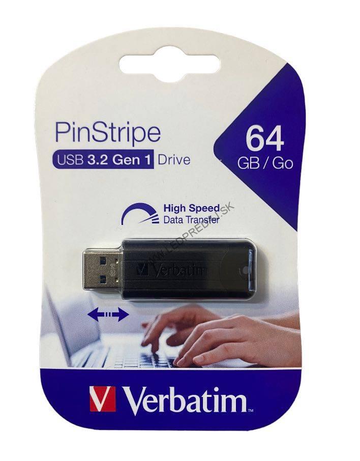 USB kľúč, 64GB, USB 3,2 VERBATIM Pin Stripe