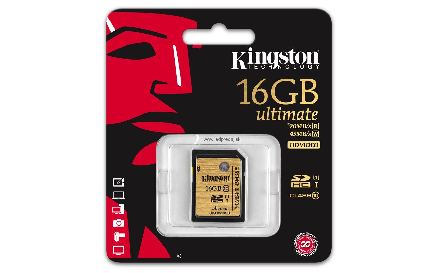 16GB SDHC Ultimate 90R/45W UHS-I Kingston class 10