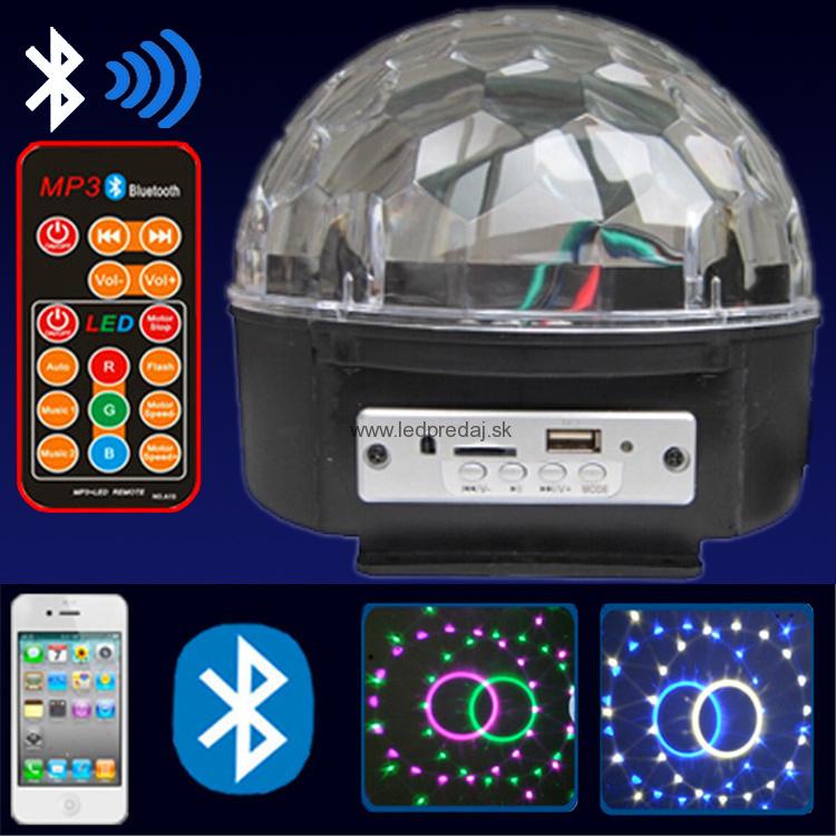 LED disco guľa mp3 s reproduktormi a diaľkovým ovládaním bluetooth