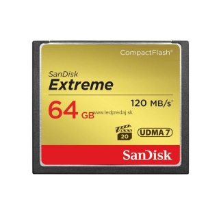SanDisk Compact Flash Extreme karta 64GB UDMA7 má rýchlosť zápisu 60MB/s.